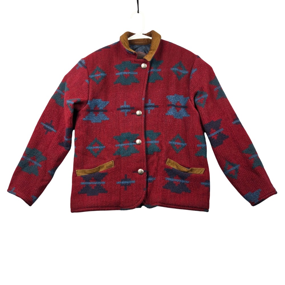 Woolrich Jacket Women Small Red Good Vintage Southwestern Wool Blend USA Made